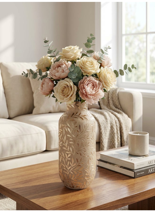 ايست من نون مزهرية سيراميكية لترتيب الزهور الزخرفية، ارتفاع 29 سم | لون وردي ذهبي | تصميم فلورا إيتش | الحجم - 13.5x13.5x29 سم | مثالية لتزيين غرفة المعيشة، مثالية لتزيين طاولة القهوة، طاولة الطعام، طاولة الكونسول أو أي مساحة مكتبية أو معيشية - Image 2